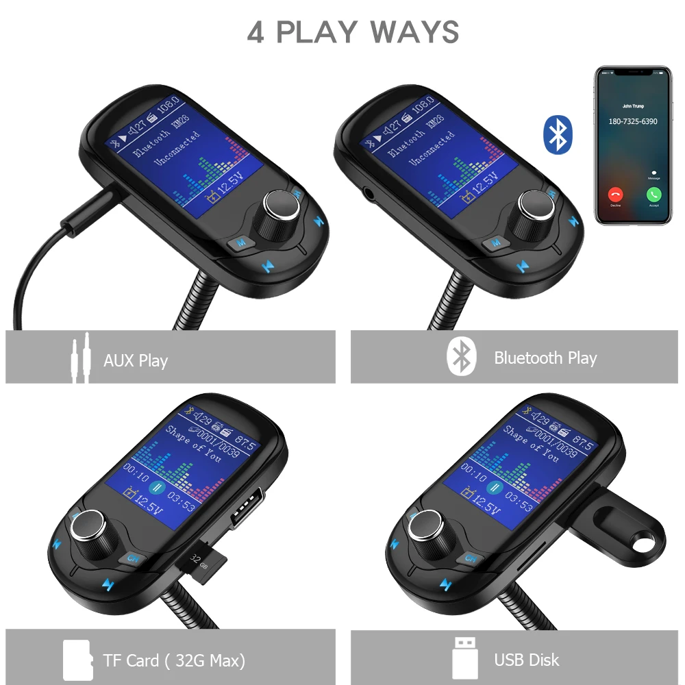 Nulaxy fm-передатчик Автомобильный MP3-плеер 3 USB Беспроводной Bluetooth Handsfree car Kit 1 8