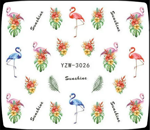 2Sheets Kawaii Flamingo Nail Stickers Palms Leaf Art Water Decals 3d Birds Hot Pink Decor Tropic Summer Flowers 2018 | Красота и