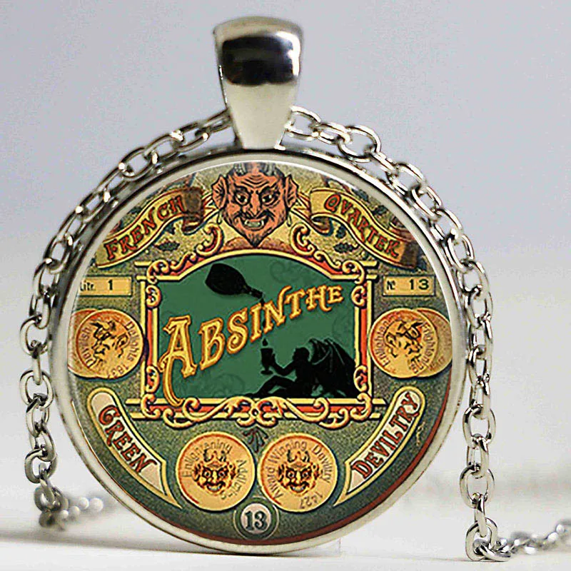 Ожерелье с зеленым дьяволом ожерелье для Хэллоуина в стиле стимпанк кабошоном на