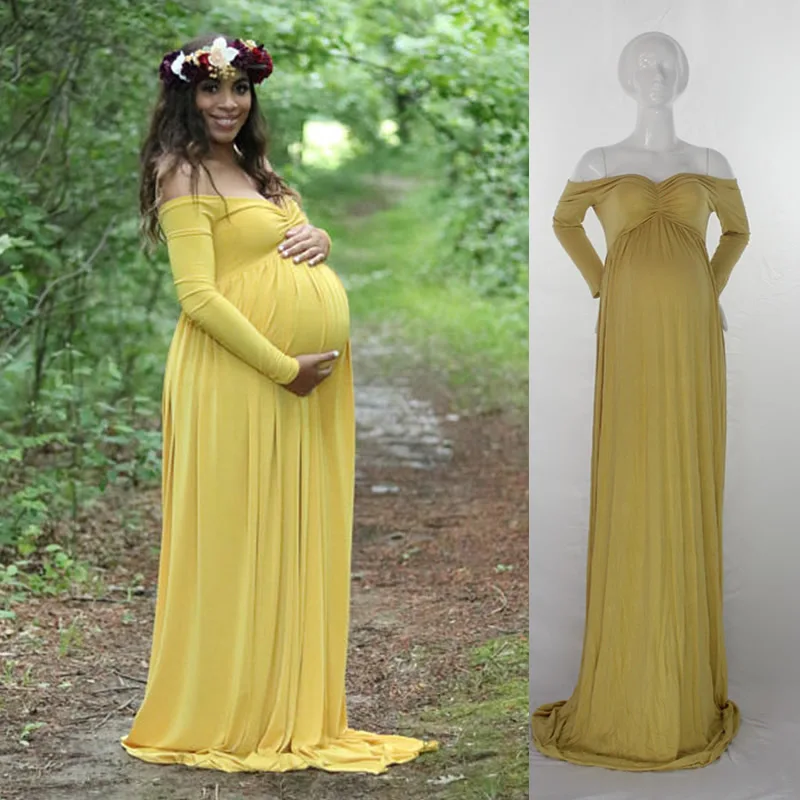 

Maternity dresses for photo shoot elastic cotton pregnancy dress Elegant Sheath Ruffle Collar Off Shoulder vestido embarazada