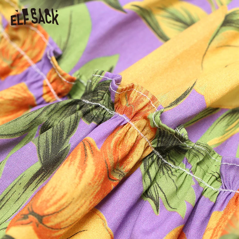 Женское легкое платье ELF SACK, яркое летнее платье с принтами из фруктовых деревьев, легкое и свободное, с высокой талией и открытыми плечами из летней коллекции