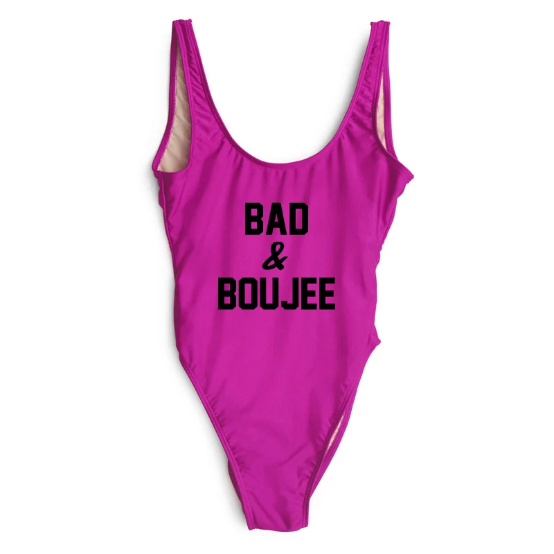 Купальник женский сексуальный цельный с надписью BAD & BOUJEE вечерние боди размера