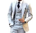 Мужской костюм из 3 предметов, приталенный повседневный деловой костюм, мужской качественный Модный свадебный смокинг на одной пуговице (Блейзер + брюки + жилет)