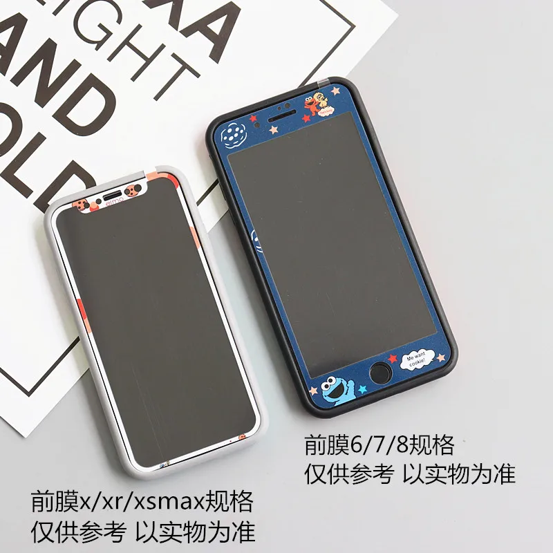 6 шт. для iPhone XS max XR X Улица Сезам пленка для экрана из закаленного стекла+ бампер для iPhone 11 Pro 7 8 plus 6 6S печенье Elmo Fudas