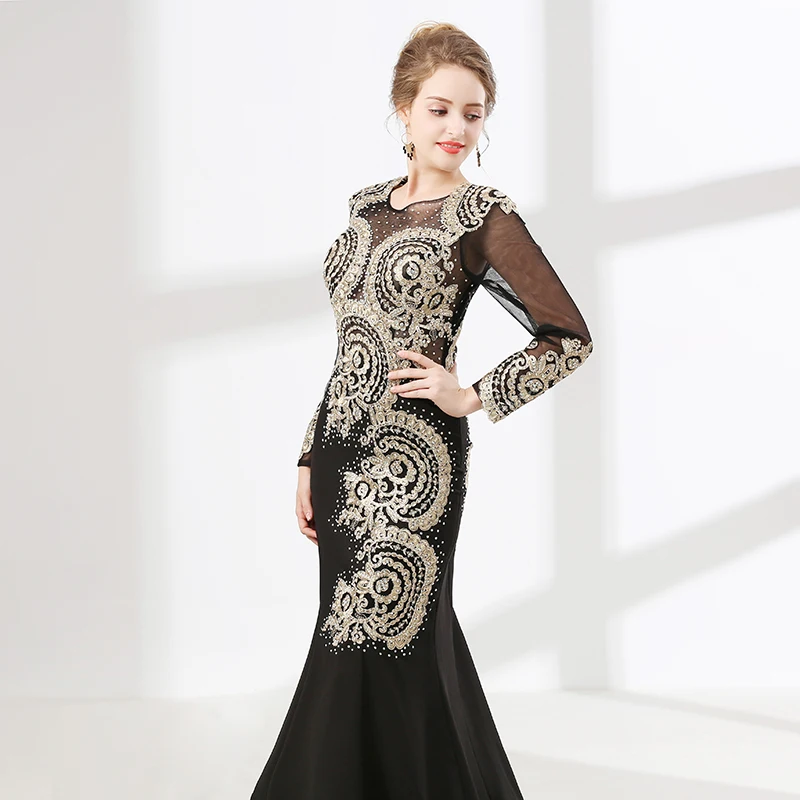 Женское вечернее платье с длинными рукавами Forevergracedress Черное Русалочки
