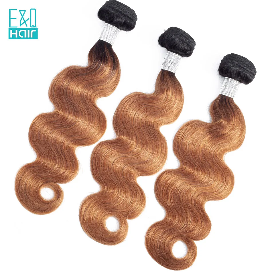 EQ Hair Pre-Colored Mongolian 3 Bundles Body Wave T1B/30 Weave 100% Human Extensions Non Remy No Smell | Шиньоны и парики