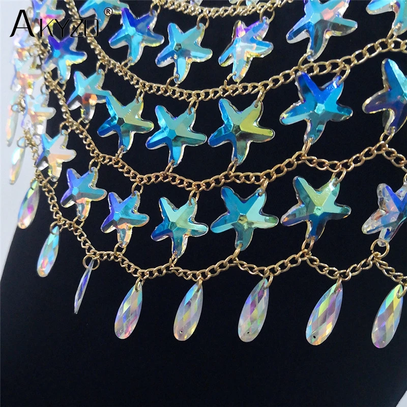 Sexy Bling Chest Chain Star Sequins Crop Tops Women Summer Beach Halter Sparkling Nightclub Party Cropped Backless Tank tops Женская