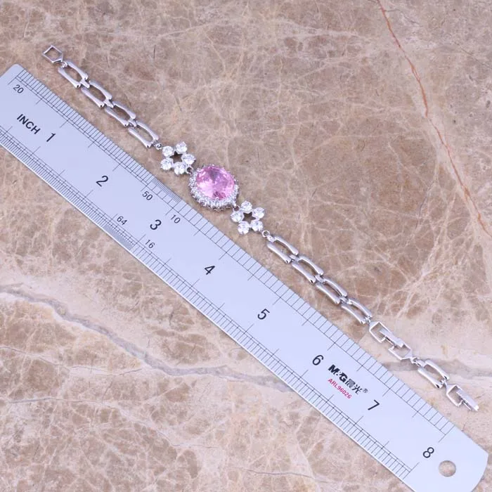 Браслет-цепочка 7 - 8 дюймов с блестящим розовым/белым кубическим цирконием