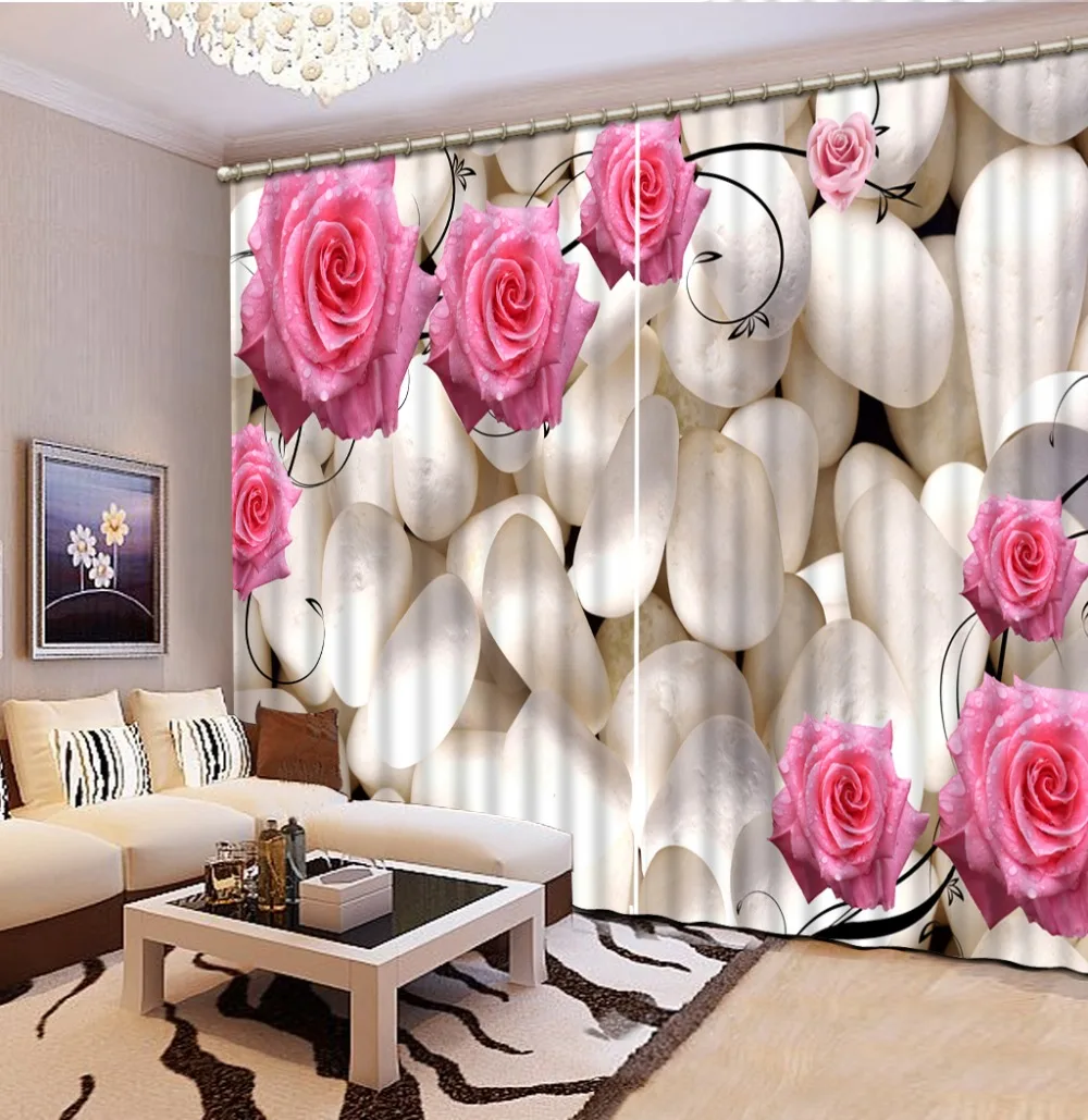 

pink rose Digital Print 3D Blackout Curtains For Living room