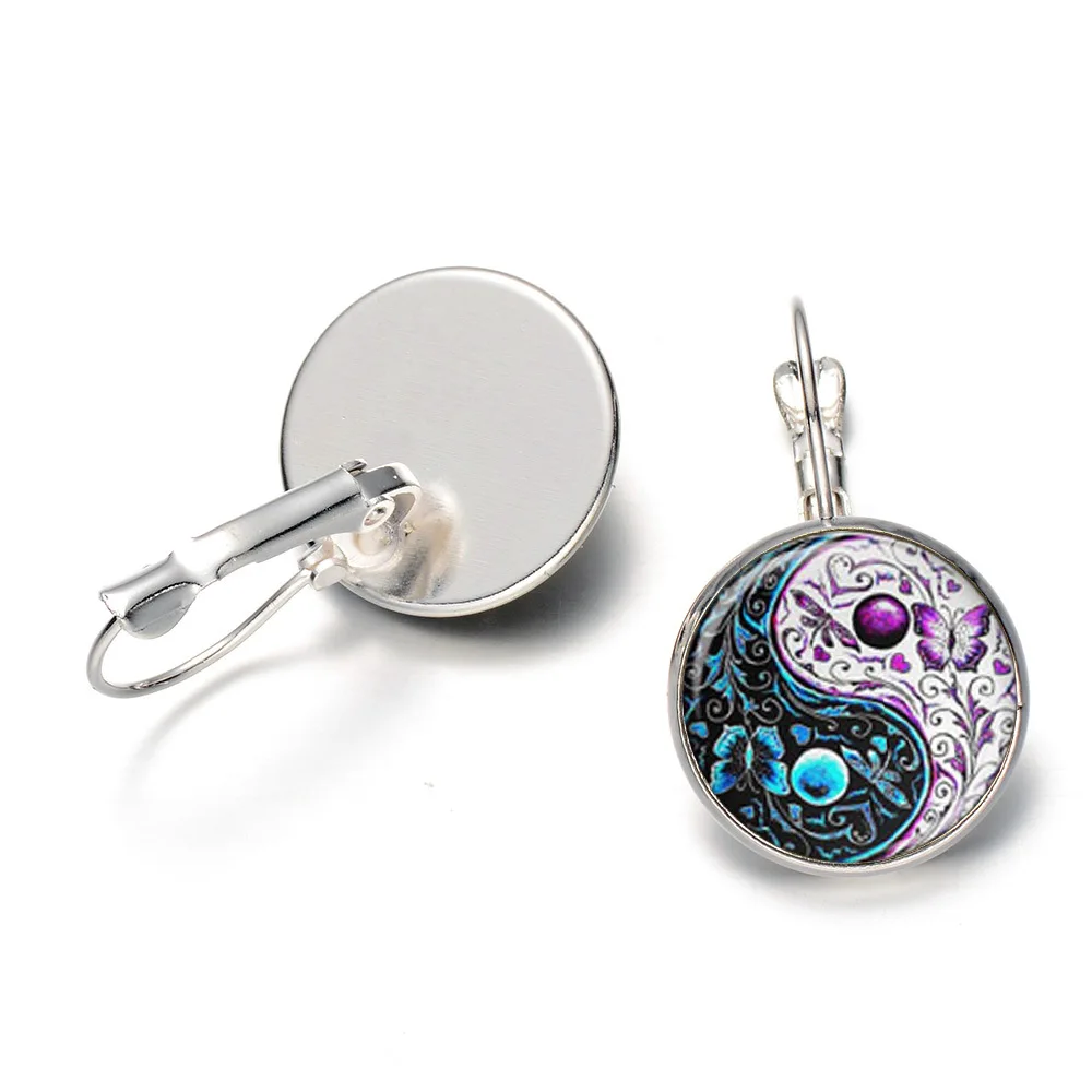 Необычные серьги клипсы Taiji Yinyang с круглым стеклом для йоги готические ушные