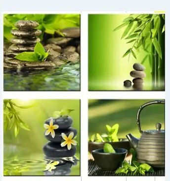 Лучшее искусство 4 панели современный принт сезоны зеленый рисунок озера на