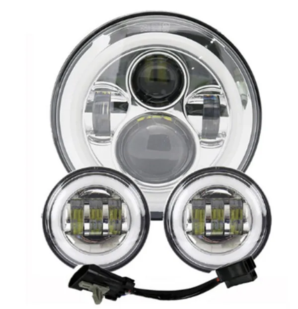Chrome light set 7 дюймов мотор светодиодный фар 4,5 дюймов Противотуманные огни для мотоцикла Electra Road Glide Softail Fat Boy Touring - Цвет: Chrome light set