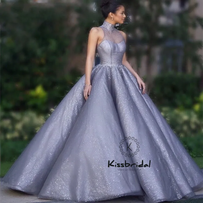 

abiye gece elbisesi Luxury Evening Dresses Long Sleeveless Ball Gown Beaded Halter Prom Party Dress For Women