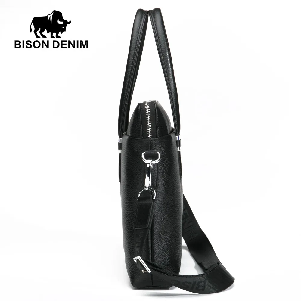 BISON DENIM Натуральная кожа Мужская сумка на плечо деловая 14 &quotСумка для ноутбука