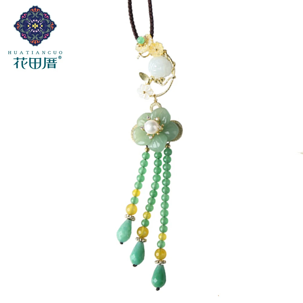 

Ethnic Tassel Personalized Pendant Necklace Simulated-Pearl J ade Petal Beads Shell Flower Female Accessories CL-190102