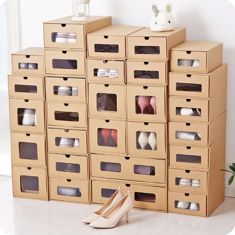 

Kraft Paper Shoes Box Organizer DIY Foldable Dust-proof Men Women Kids Drawer type clothes Shoe Storage Box