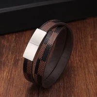 retro brand snake chain link cuff genuine leather bracelets stainless steel magnetic charm wrap men male bracelets
