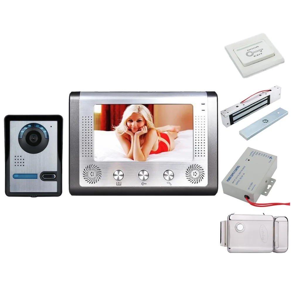 Home Security 7 Inch Video Door Phone Doorbell Intercom System Kit 1-camera 1-monitor Night Vision+Electronic locks Set | Безопасность и