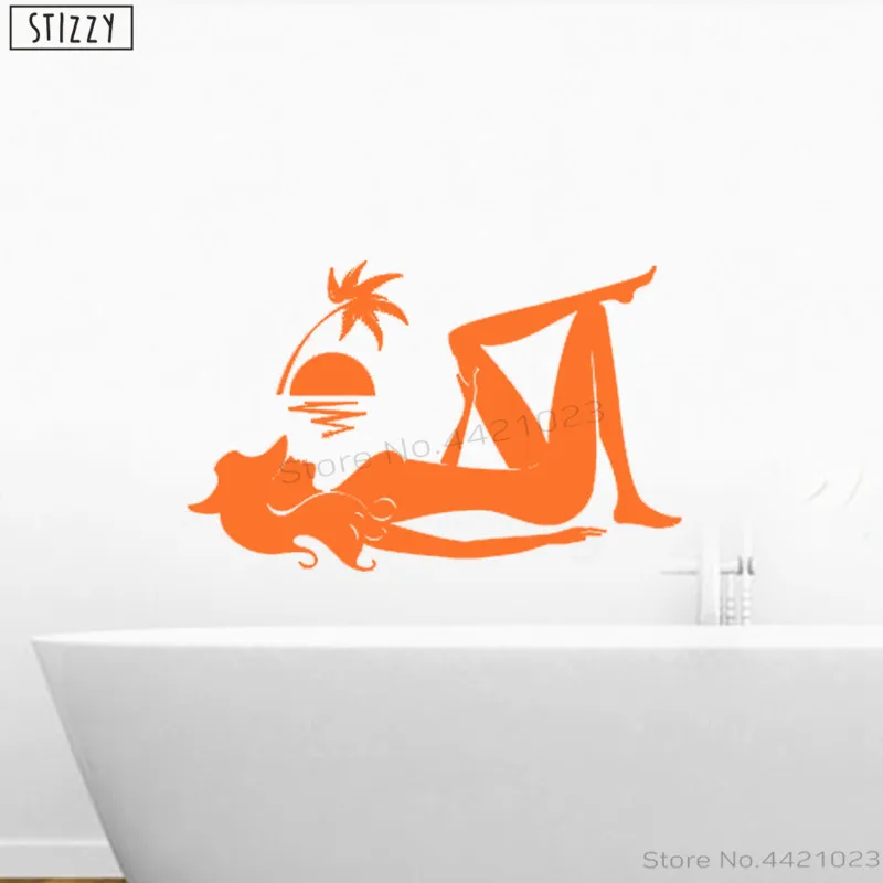 STIZZY Wall Decal Bathroom Paper Beach Holiday Vinyl Stickers Woman Relax Design Home Decor Interior Waterproof C450 | Дом и сад