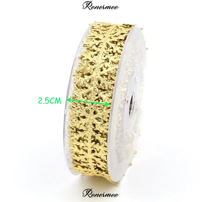 Gold 5yards 5 ярдов винтажная мягкая Золотая/Серебряная Снежинка кружевная лента для рождественского шитья аксессуары аппликация ремесла Отделка 2,5 см - Цвет: Gold 5yards