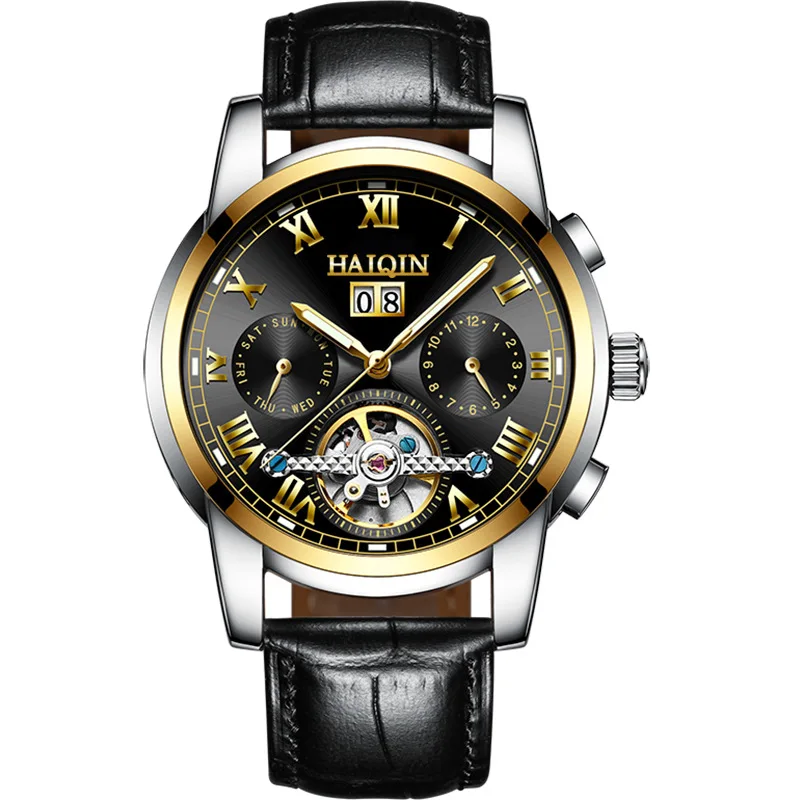 Haiqin 2017 КИТАЙСКИЙ сапфир Водонепроницаемый кожаный ремешок Tourbillon автоматические