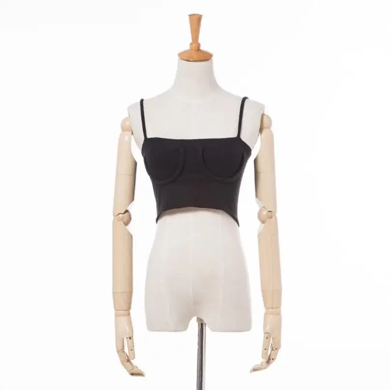 Трикотажный ребристый короткий топ на бретельках яркого цвета уличная Базовая