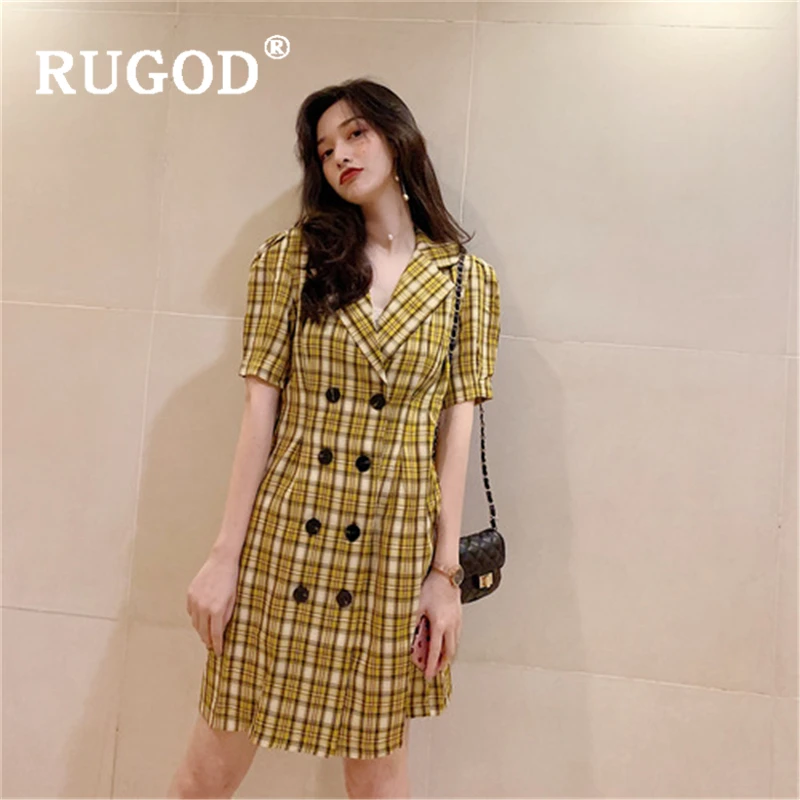 Женское винтажное двубортное платье RUGOD средней длины в Корейском стиле офисное