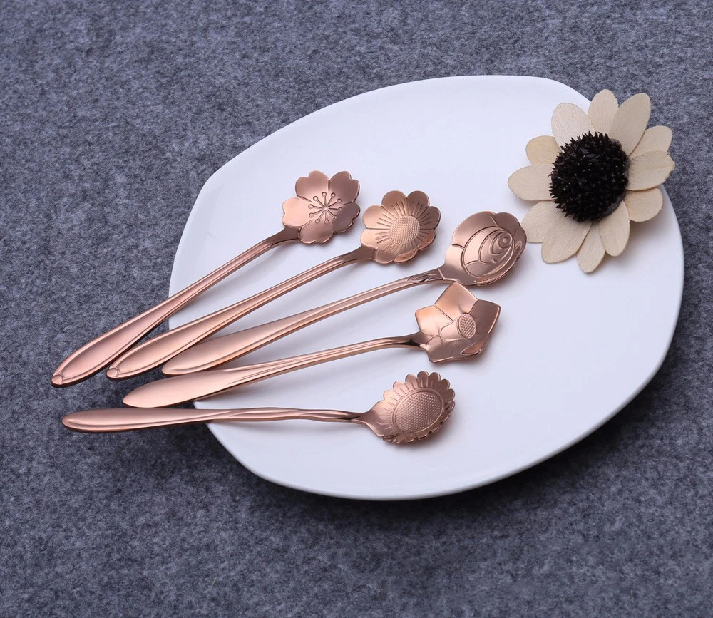 Coffee Tool 8 Pieces Stainless Steel Creative Flower Spoon Tableware Tea Spoons Ice Cream Set Sliver Gold | Дом и сад