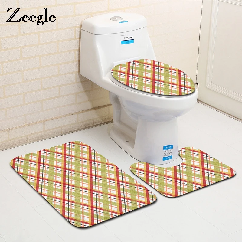

Zeegle Nordic Style 3pcs Bathroom Anti Slip Bath Mat Set Beach Sea Shell Pattern Europe Soft Bathroom Rug and Toilet Mat Sets