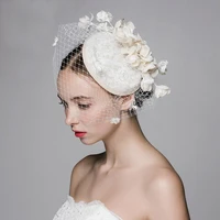 original design ivory beige wedding veil hats with pearl and flower decoration romantic wedding party small bridal hats