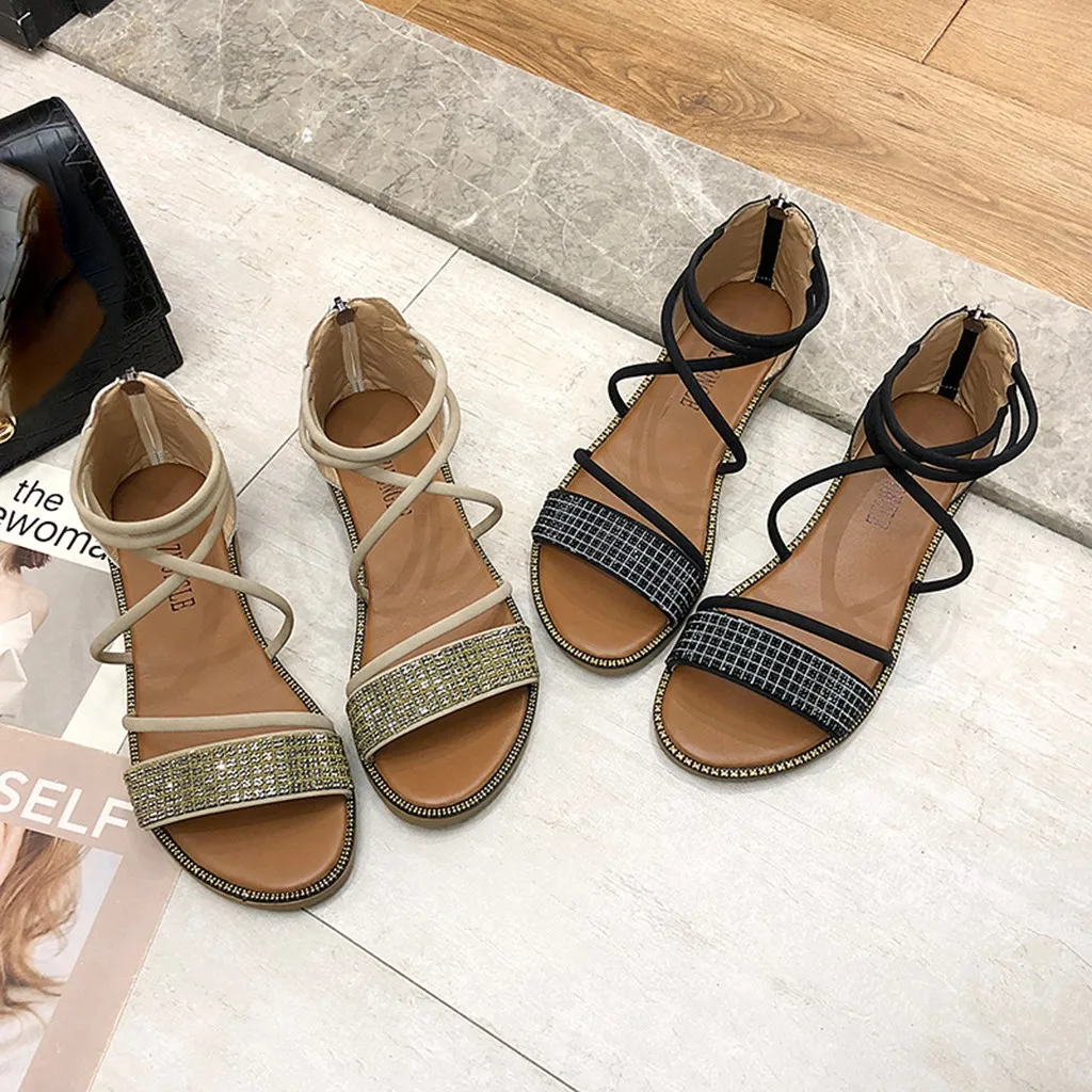 Женские сандалии с высоким берцем женские на плоской подошве в римском стиле