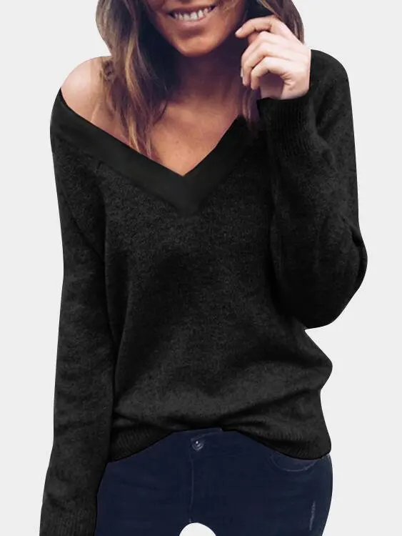 Women Sweater Knited Sexy tops cleavage Pullover Shirt Clothes Lady Female Tricot Bottom Knitwear Chaqueta Topi Purple Black | Женская