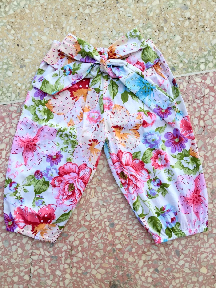 

Детские хлопковые штаны с цветочным принтом, летние свободные леггинсы для девочек, пояс для малышей