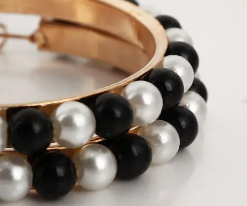 Женские серьги кольца с черным и белым жемчугом из нержавеющей стали|hoop earrings|loop