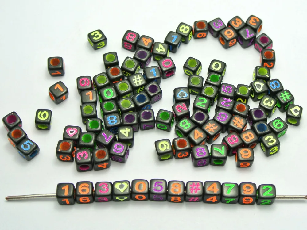 250 черный с неоновым цветом Ассорти номер &quot#&quot Куб пони бусины 6x6мм|pony clothing|beads