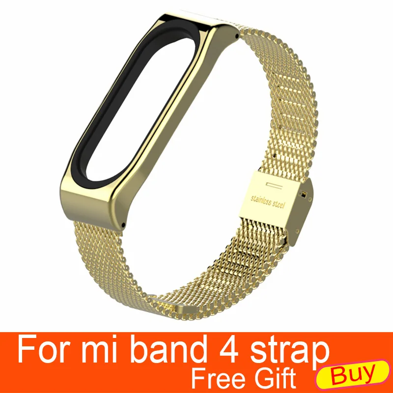 gold Металлический ремешок mi jobs для Xiaomi mi Band 4 Безвинтовой браслет из нержавеющей стали Сменные аксессуары для mi Band 4 - Color: gold
