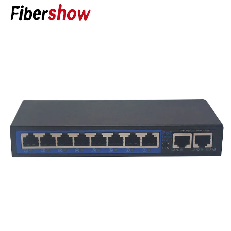 Переключатель питания по сети Ethernet 8 Порты RJ45 2 Uplink коммутатор для