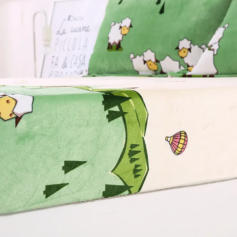 Green Lamb White Design Satin Hotel Fitted Sheet Deep Double Single Bed Sheets Queen King Size 150x200cm 180x200cm Soft | Дом и сад