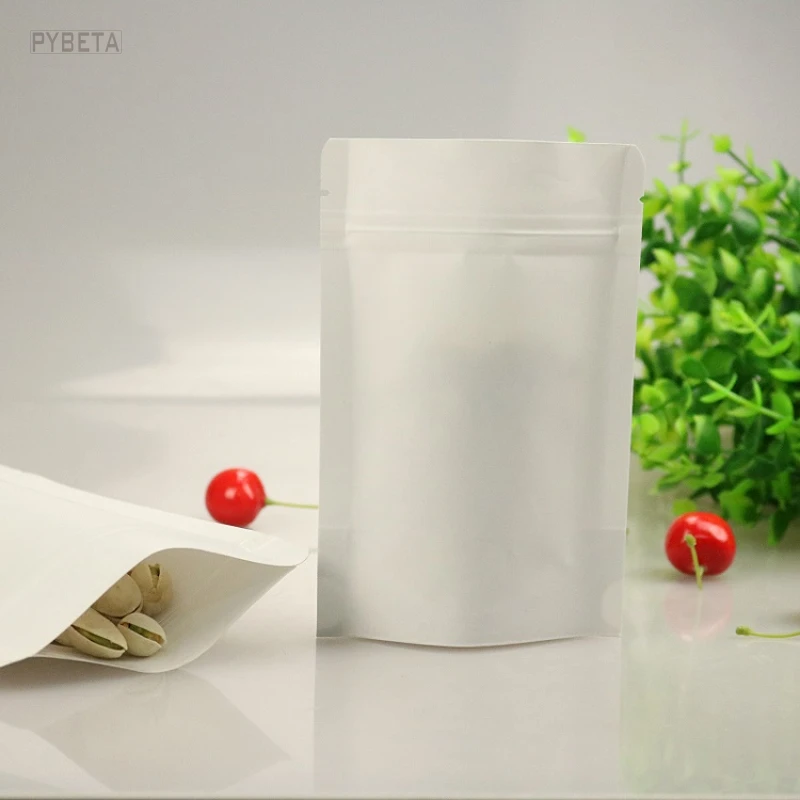 

50pcs- White Paper Zipper Bag inside Transparant PE Film layer zipper Gift Bag Doypack White Food packaging bags