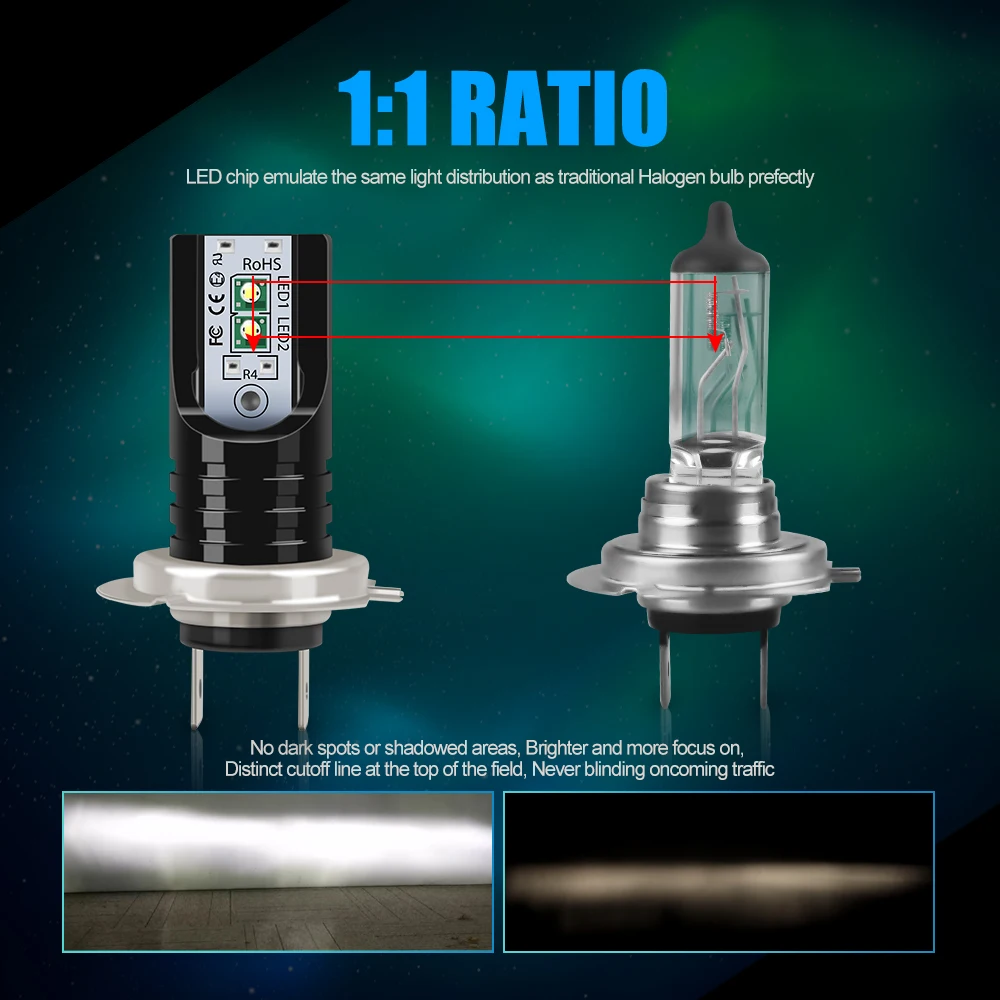 2 шт. Автомобильные светодиодные лампы H7 6000 лм 30000 к с чипом Cree|Передние LED-фары для