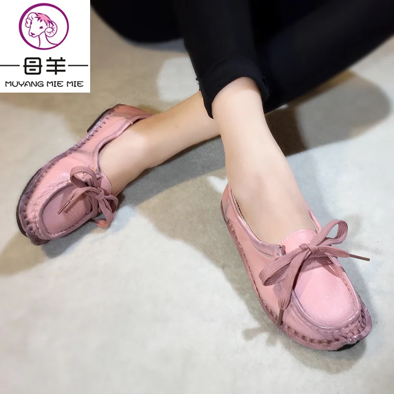 Женские шнурованные туфли ручной работы на плоской подошве красочные из