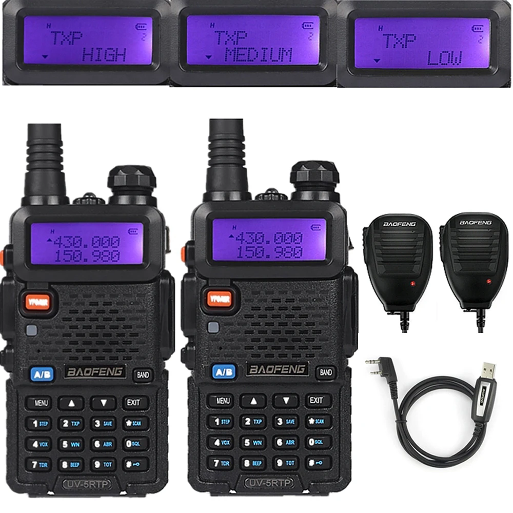 2 шт. Baofeng UV 5R TP 136 174/400 520MHz FM 1/4/8 ватт двухстороннее Радио рация 2x Динамик Микрофон