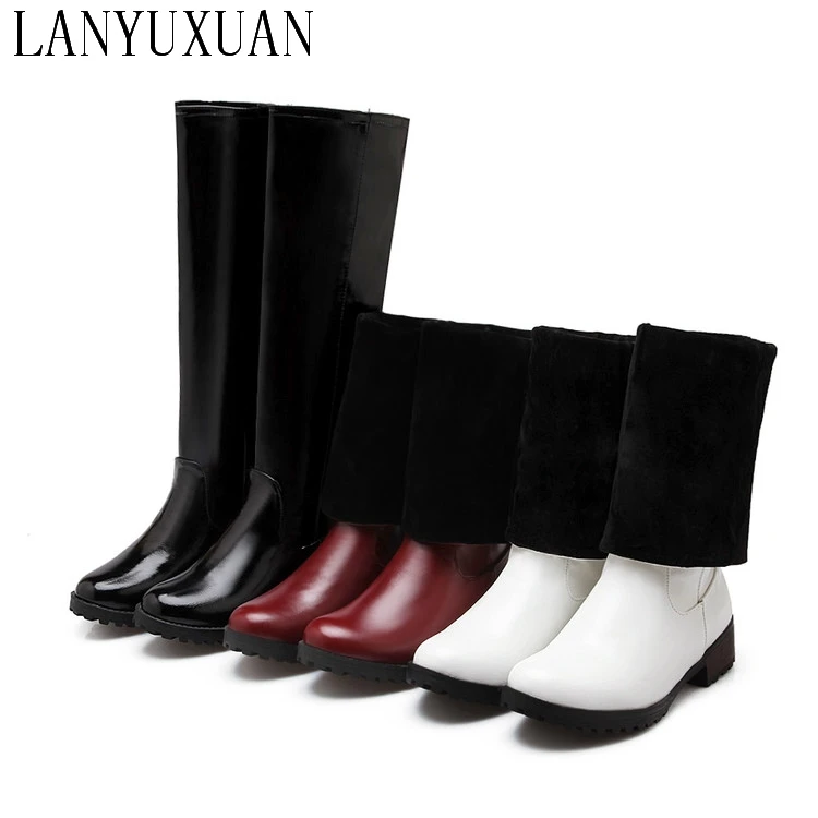 Botas Mujer/зимние сапоги 2017 г. Женская обувь больших размеров 34 47 Сапоги выше колена