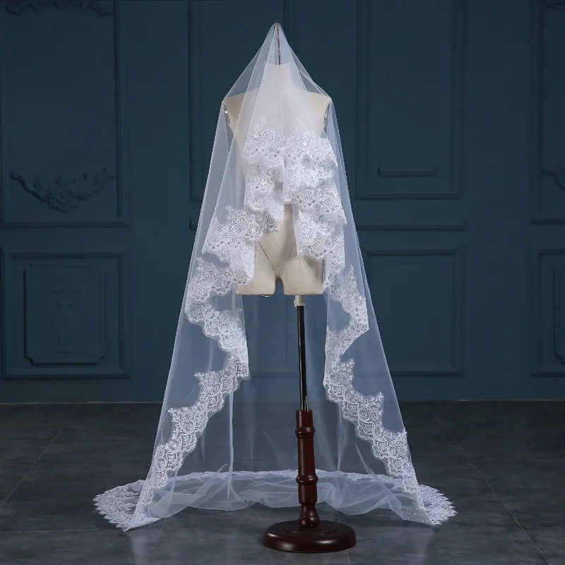 Экспресс доставка Лидер продаж Длинные Дешевые Свадебные вуали 2021 собора