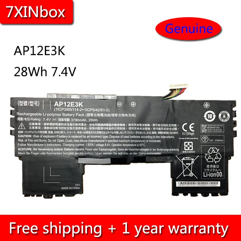 7XINbox 28Wh 7 4 V AP12E3K Оригинальный аккумулятор для ноутбука Acer Aspire S7 191 ультрабук 11