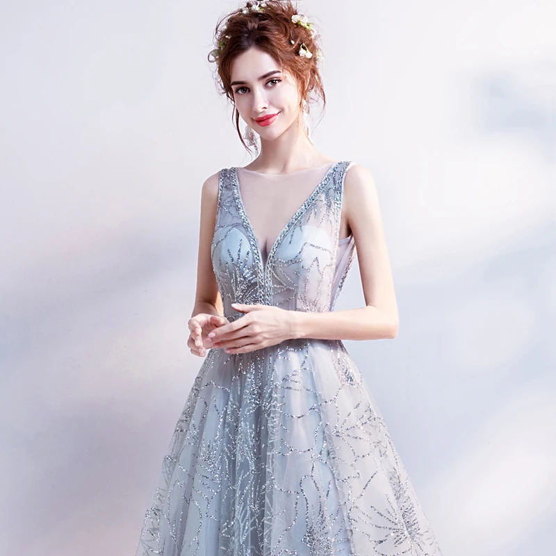 Шикарное блестящее вечернее платье без рукавов vestido de festa Платье De Soiree глубокое