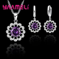 new fashion 925 sterling silver wedding jewelry set women top quality crystal pendant necklace hoop earring big promotion