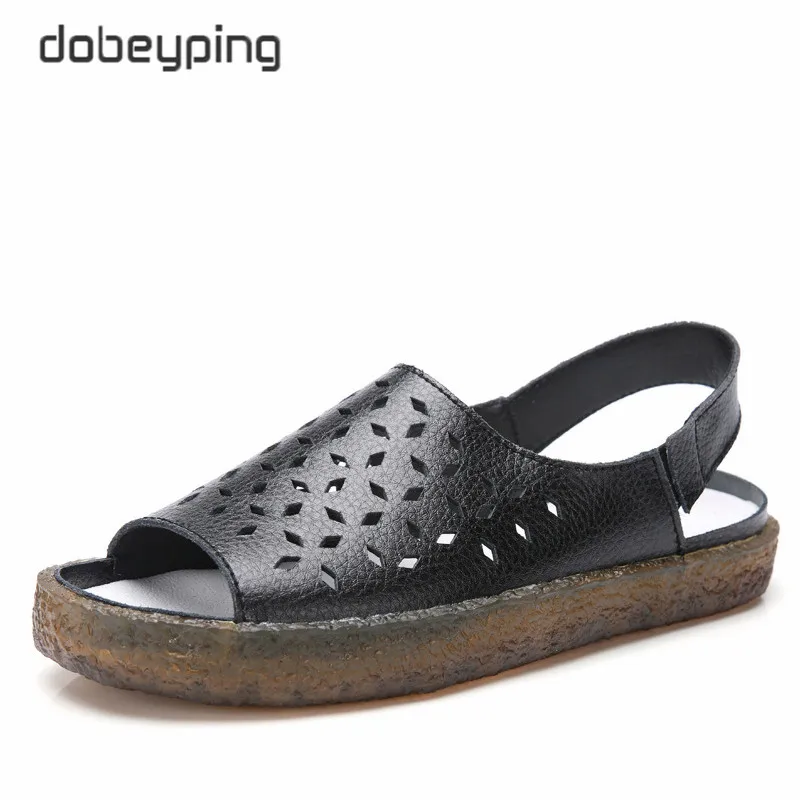 

New Hollow Woman Sandals Cut Outs Women Summer Shoes Genuine Leather Female Flats Beach Women's Loafers Big Size 35-44 dobeyping