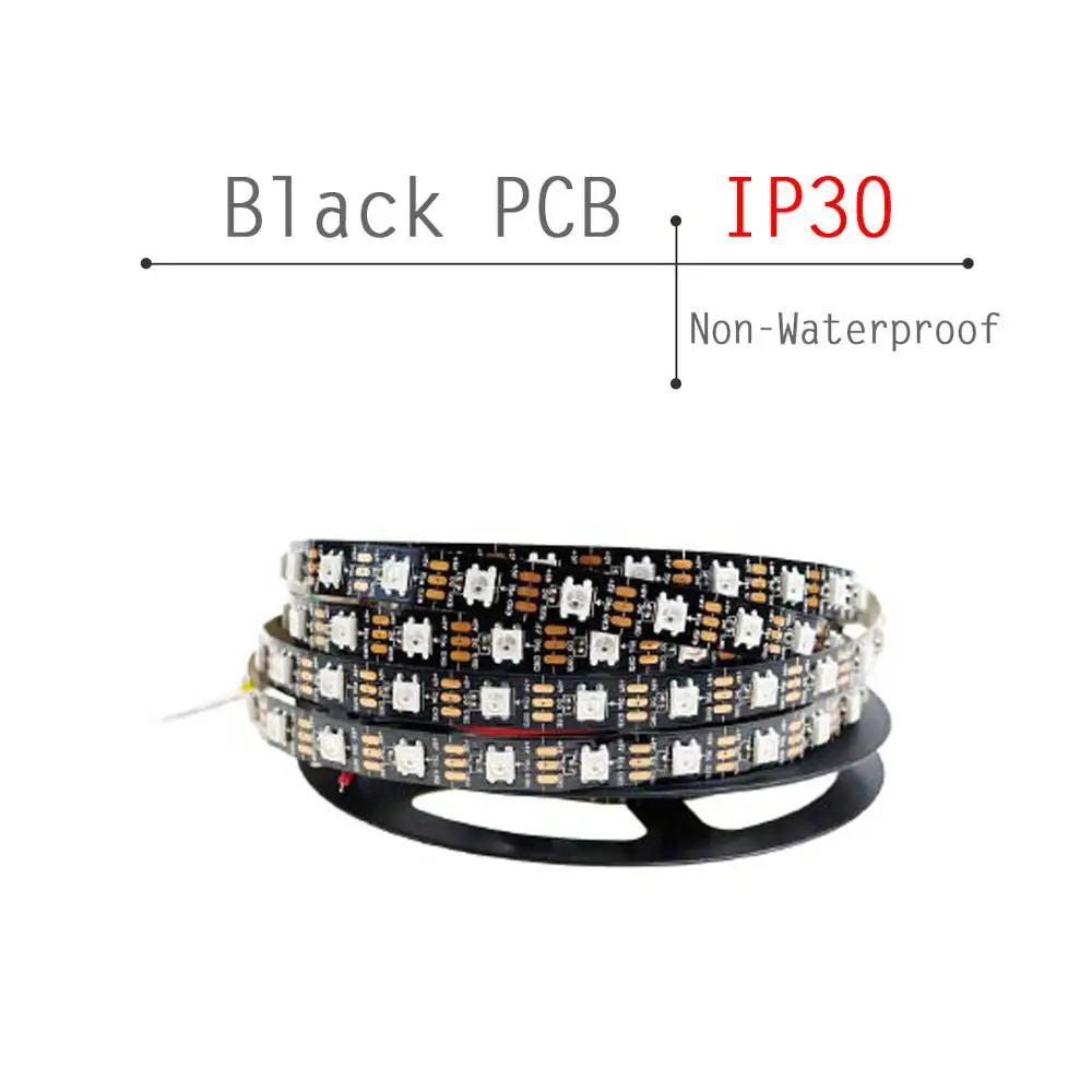 DC5V WS2812B LED Strip 1/2/3/4/5m 30/60/144 Pixels/Leds/m Smart Led Pixel Strip With Controller TV Background Wall Car Decor JQ - Испускаемый цвет: Black PCB (IP30)