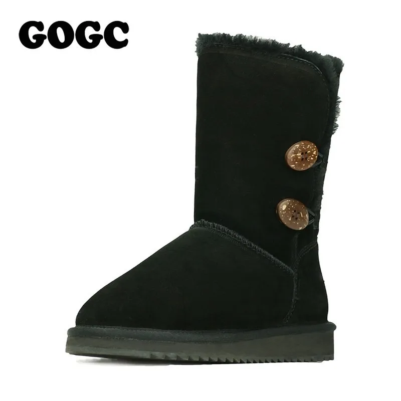 GOGC женские Зимние Ботинки Снега Сапоги с Шерстяной Мех Удобные Натуральной Кожи